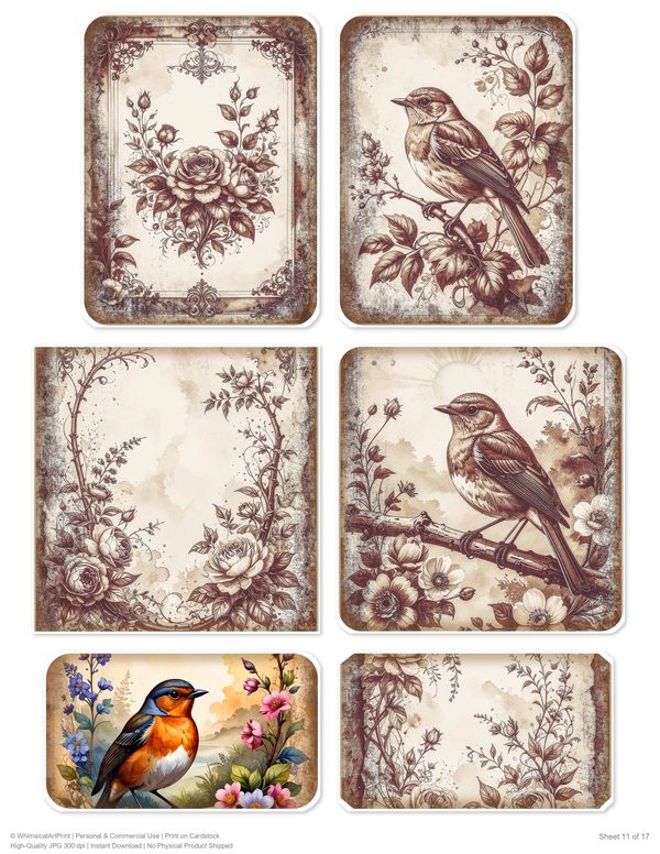 The Robin Collection Kit: 25 Printable Sheets - Vintage Fussy Cut Cards, Tags & Folio Instant Download — image 11