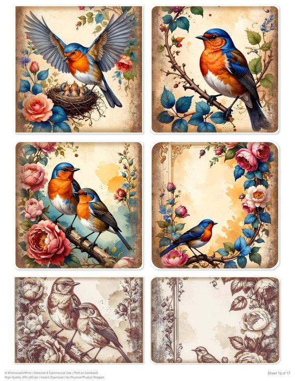 The Robin Collection Kit: 25 Printable Sheets - Vintage Fussy Cut Cards, Tags & Folio Instant Download — image 12
