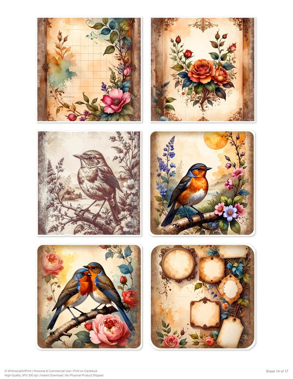 The Robin Collection Kit: 25 Printable Sheets - Vintage Fussy Cut Cards, Tags & Folio Instant Download — image 14