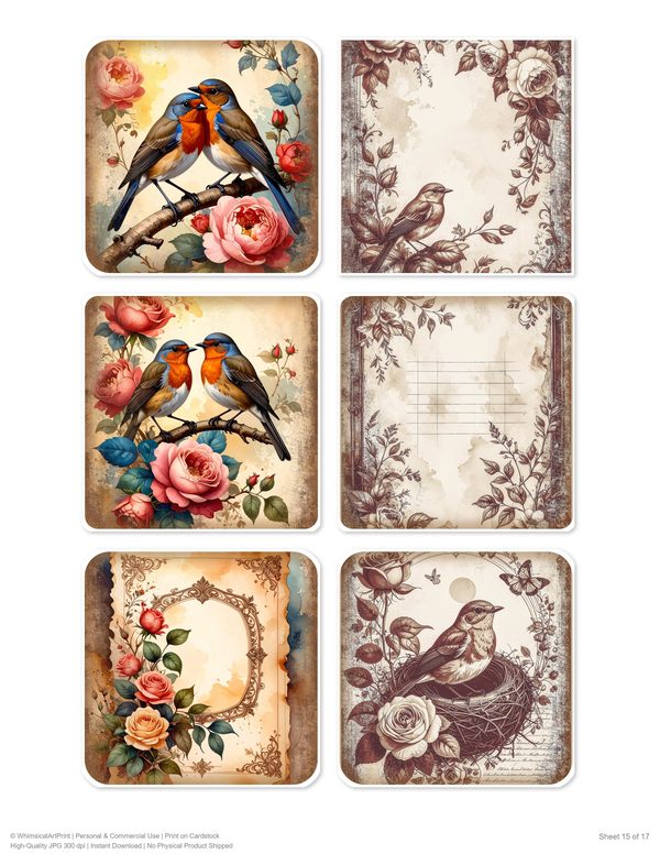 The Robin Collection Kit: 25 Printable Sheets - Vintage Fussy Cut Cards, Tags & Folio Instant Download — image 15
