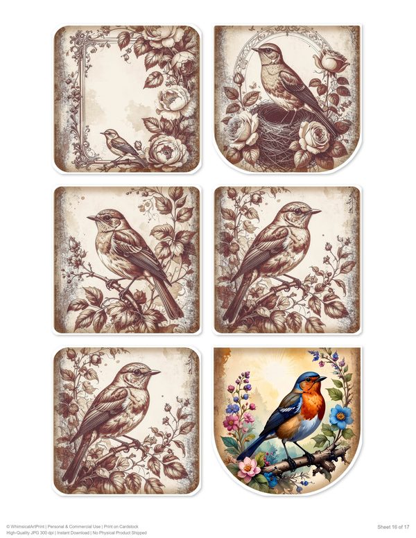 The Robin Collection Kit: 25 Printable Sheets - Vintage Fussy Cut Cards, Tags & Folio Instant Download — image 16