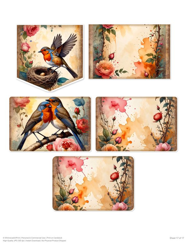 The Robin Collection Kit: 25 Printable Sheets - Vintage Fussy Cut Cards, Tags & Folio Instant Download — image 17