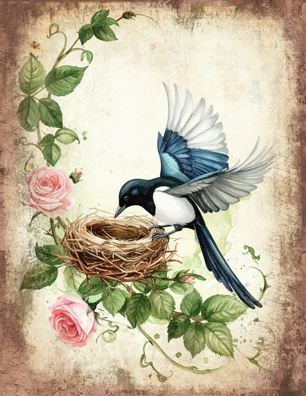 Magpie Bird Collection Junk Journal Pages: 60 Watercolor Digital Paper - Scrapbook Printables — image 1