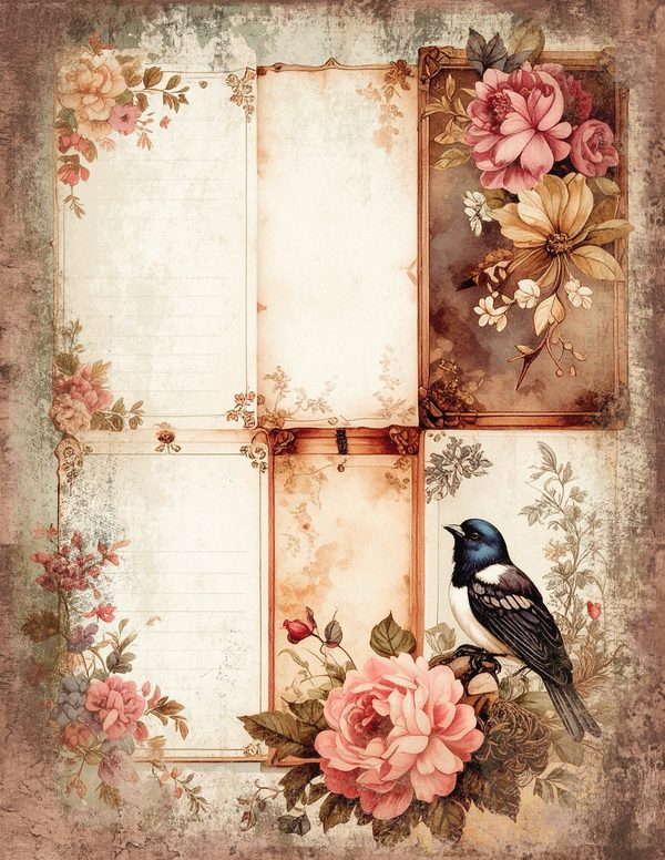 Magpie Bird Collection Junk Journal Pages: 60 Watercolor Digital Paper - Scrapbook Printables — image 4