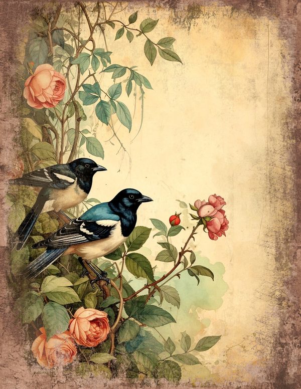 Magpie Bird Collection Junk Journal Pages: 60 Watercolor Digital Paper - Scrapbook Printables — image 5