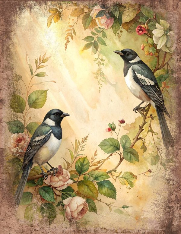 Magpie Bird Collection Junk Journal Pages: 60 Watercolor Digital Paper - Scrapbook Printables — image 11
