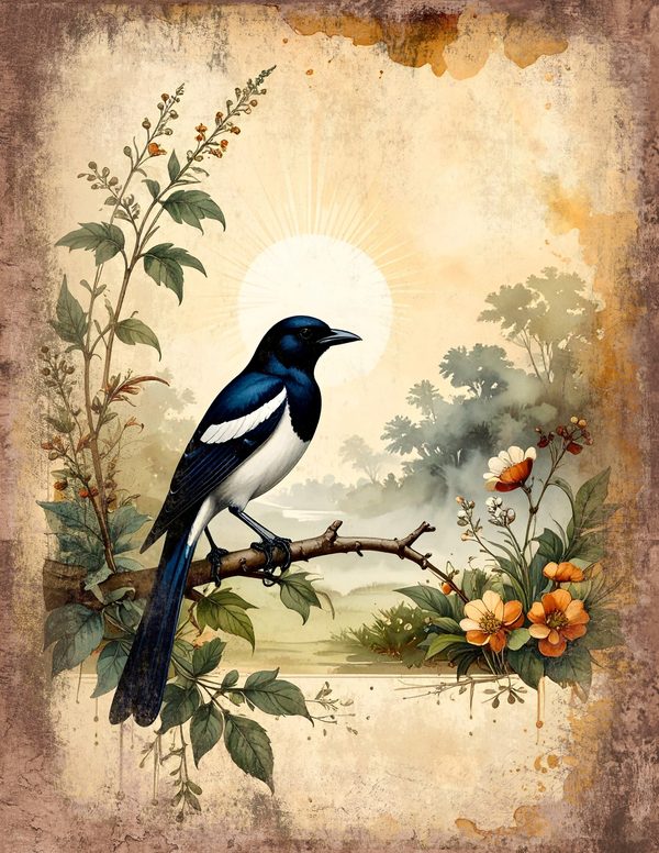 Magpie Bird Collection Junk Journal Pages: 60 Watercolor Digital Paper - Scrapbook Printables — image 12