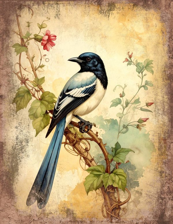 Magpie Bird Collection Junk Journal Pages: 60 Watercolor Digital Paper - Scrapbook Printables — image 13