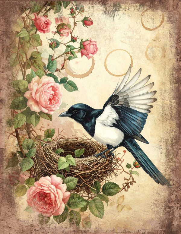 Magpie Bird Collection Junk Journal Pages: 60 Watercolor Digital Paper - Scrapbook Printables — image 14
