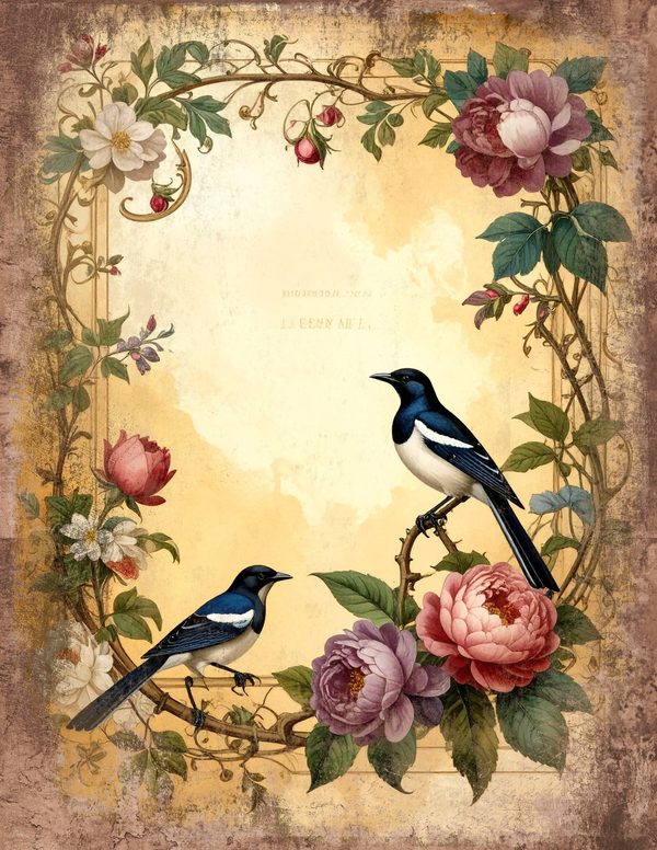Magpie Bird Collection Junk Journal Pages: 60 Watercolor Digital Paper - Scrapbook Printables — image 15