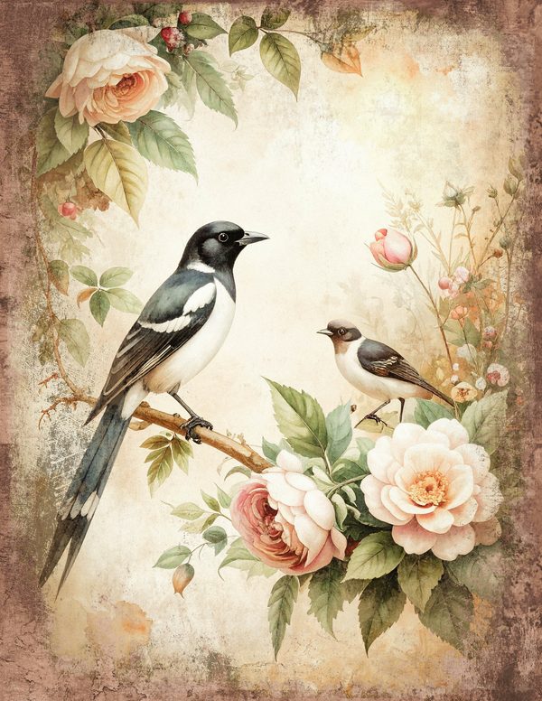 Magpie Bird Collection Junk Journal Pages: 60 Watercolor Digital Paper - Scrapbook Printables — image 17