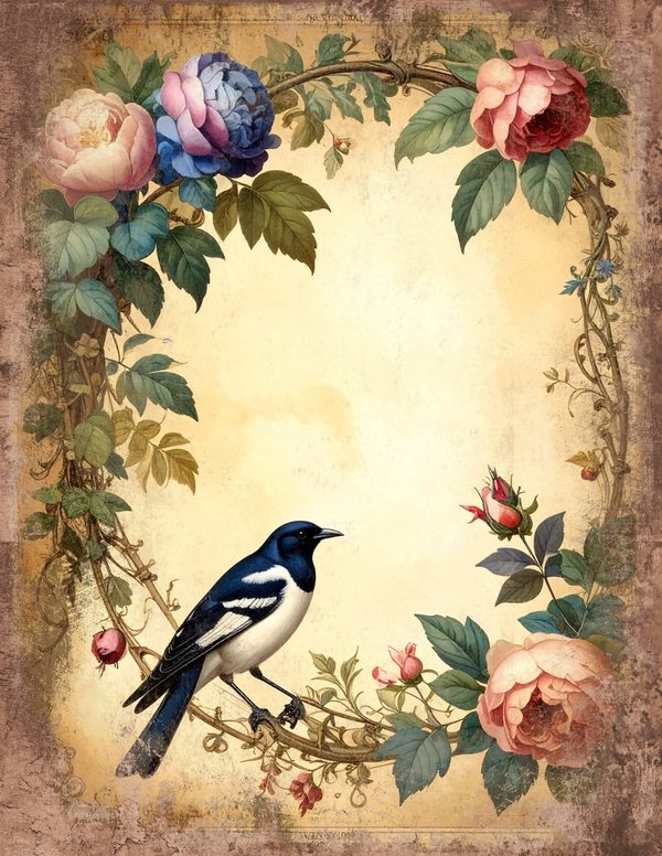 Magpie Bird Collection Junk Journal Pages: 60 Watercolor Digital Paper - Scrapbook Printables — image 18