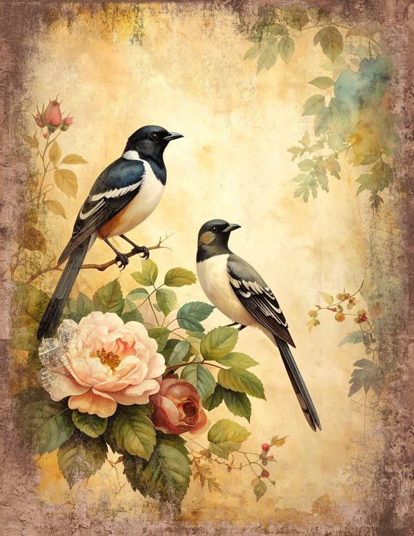 Magpie Bird Collection Junk Journal Pages: 60 Watercolor Digital Paper - Scrapbook Printables — image 22