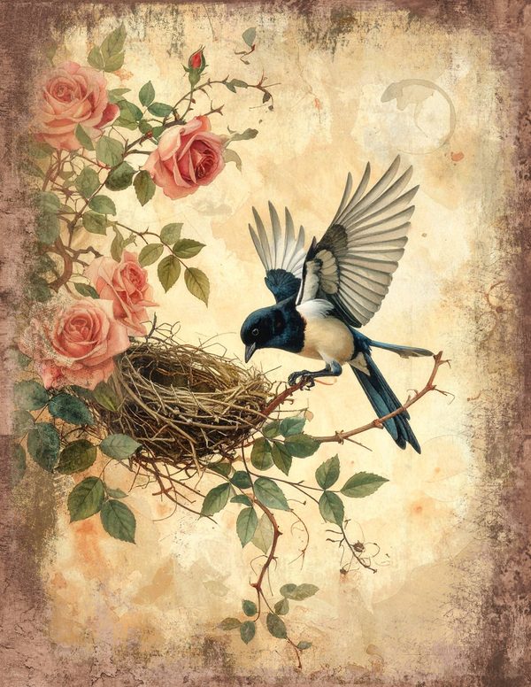Magpie Bird Collection Junk Journal Pages: 60 Watercolor Digital Paper - Scrapbook Printables — image 25