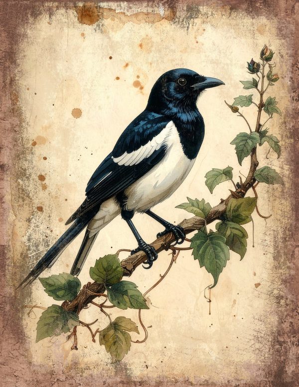 Magpie Bird Collection Junk Journal Pages: 60 Watercolor Digital Paper - Scrapbook Printables — image 26