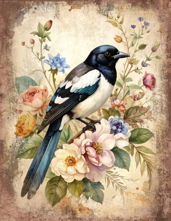 Magpie Bird Collection Junk Journal Pages: 60 Watercolor Digital Paper - Scrapbook Printables — image 29