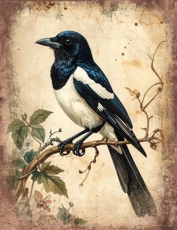 Magpie Bird Collection Junk Journal Pages: 60 Watercolor Digital Paper - Scrapbook Printables — image 32