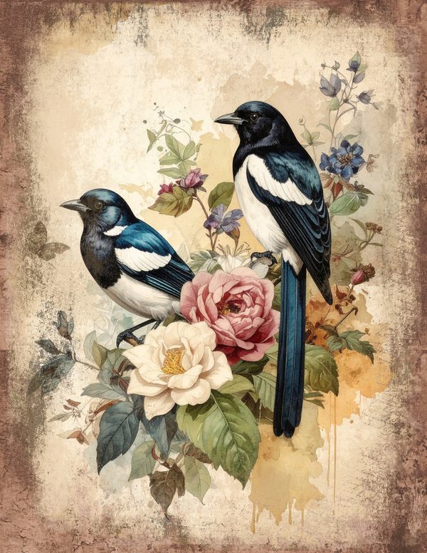 Magpie Bird Collection Junk Journal Pages: 60 Watercolor Digital Paper - Scrapbook Printables — image 34
