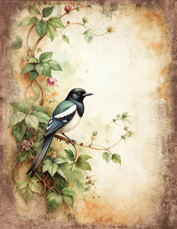 Magpie Bird Collection Junk Journal Pages: 60 Watercolor Digital Paper - Scrapbook Printables — image 36