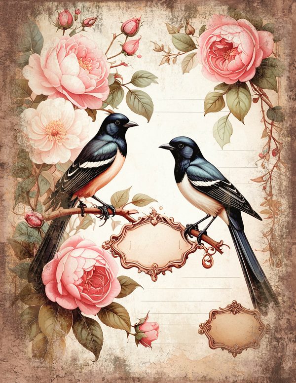 Magpie Bird Collection Junk Journal Pages: 60 Watercolor Digital Paper - Scrapbook Printables — image 39