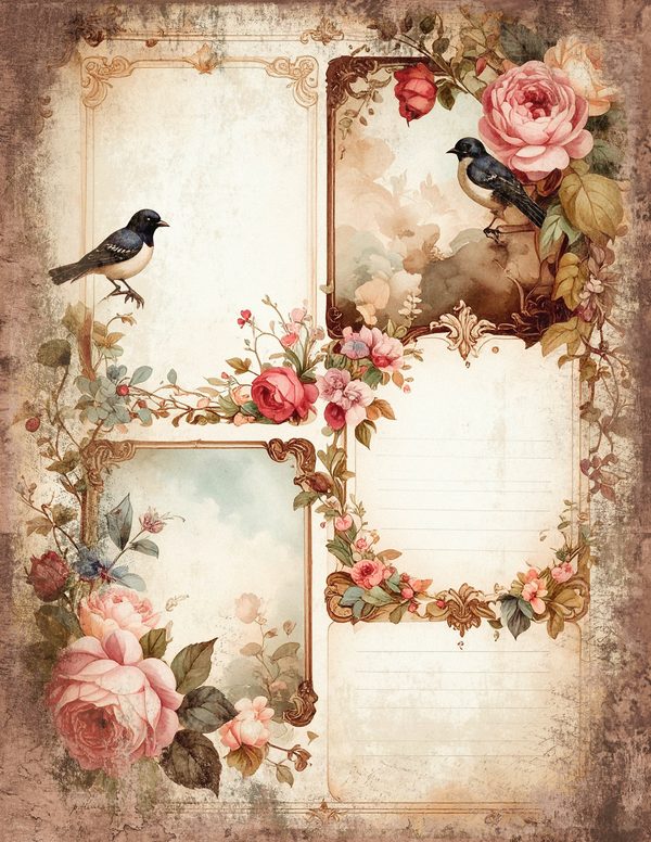 Magpie Bird Collection Junk Journal Pages: 60 Watercolor Digital Paper - Scrapbook Printables — image 40