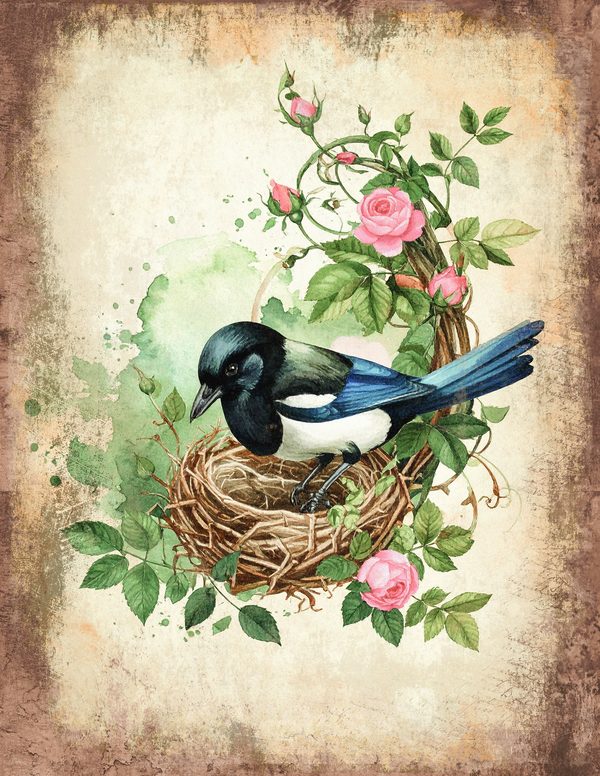 Magpie Bird Collection Junk Journal Pages: 60 Watercolor Digital Paper - Scrapbook Printables — image 42