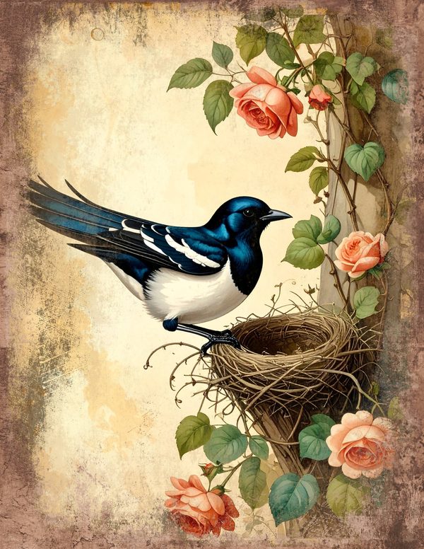 Magpie Bird Collection Junk Journal Pages: 60 Watercolor Digital Paper - Scrapbook Printables — image 43