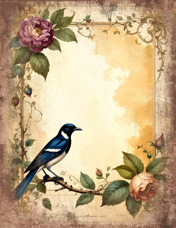 Magpie Bird Collection Junk Journal Pages: 60 Watercolor Digital Paper - Scrapbook Printables — image 45