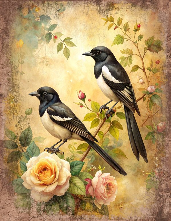 Magpie Bird Collection Junk Journal Pages: 60 Watercolor Digital Paper - Scrapbook Printables — image 46