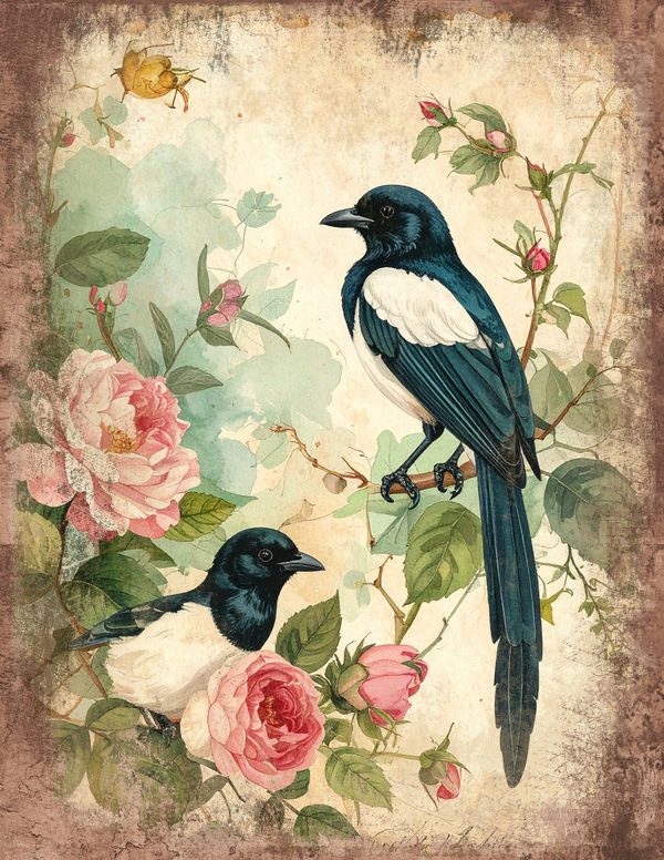 Magpie Bird Collection Junk Journal Pages: 60 Watercolor Digital Paper - Scrapbook Printables — image 50