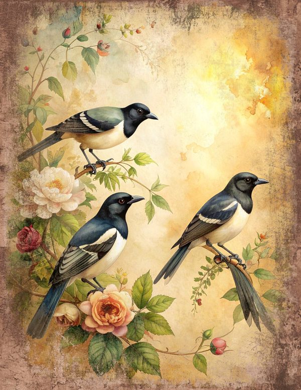 Magpie Bird Collection Junk Journal Pages: 60 Watercolor Digital Paper - Scrapbook Printables — image 51
