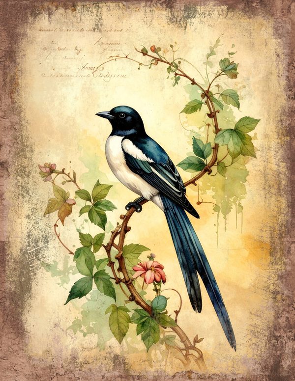 Magpie Bird Collection Junk Journal Pages: 60 Watercolor Digital Paper - Scrapbook Printables — image 53