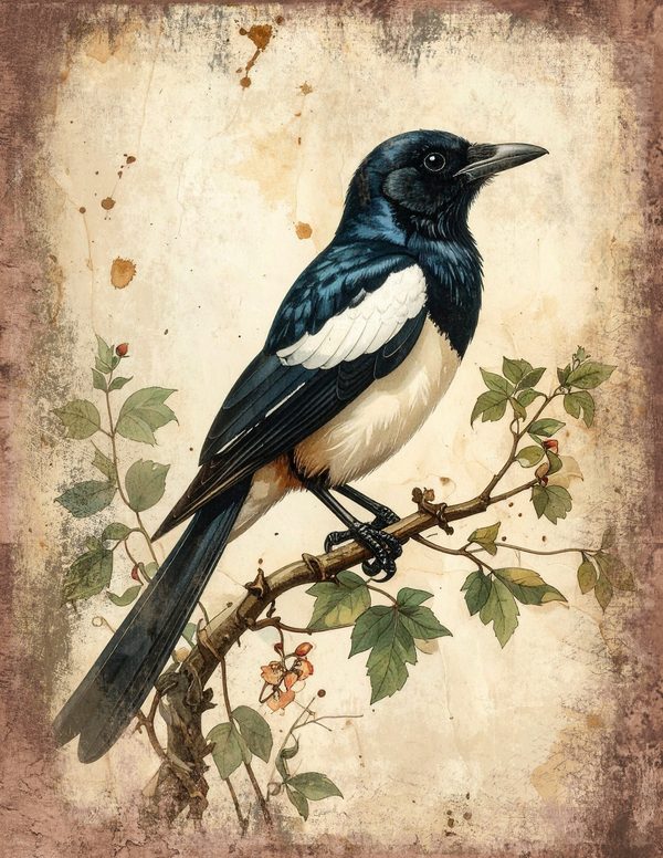 Magpie Bird Collection Junk Journal Pages: 60 Watercolor Digital Paper - Scrapbook Printables — image 56