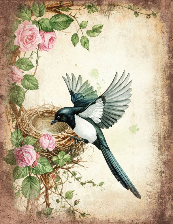 Magpie Bird Collection Junk Journal Pages: 60 Watercolor Digital Paper - Scrapbook Printables — image 60