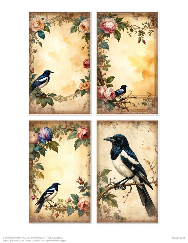 Magpie Collection Kit: 37 Printable Sheets - Vintage Fussy Cut Cards, Tags & Folio - Commercial Use — image 1