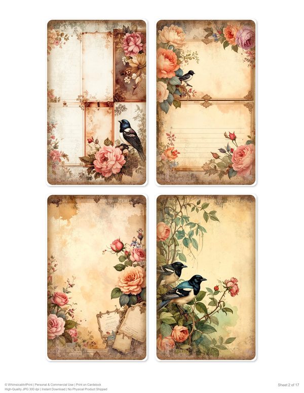 Magpie Collection Kit: 37 Printable Sheets - Vintage Fussy Cut Cards, Tags & Folio - Commercial Use — image 2
