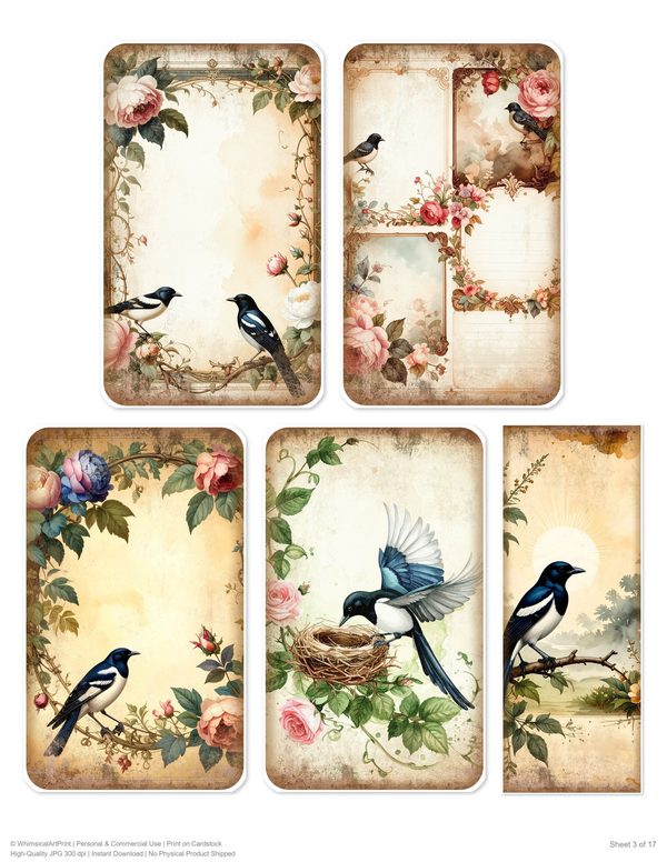 Magpie Collection Kit: 37 Printable Sheets - Vintage Fussy Cut Cards, Tags & Folio - Commercial Use — image 3