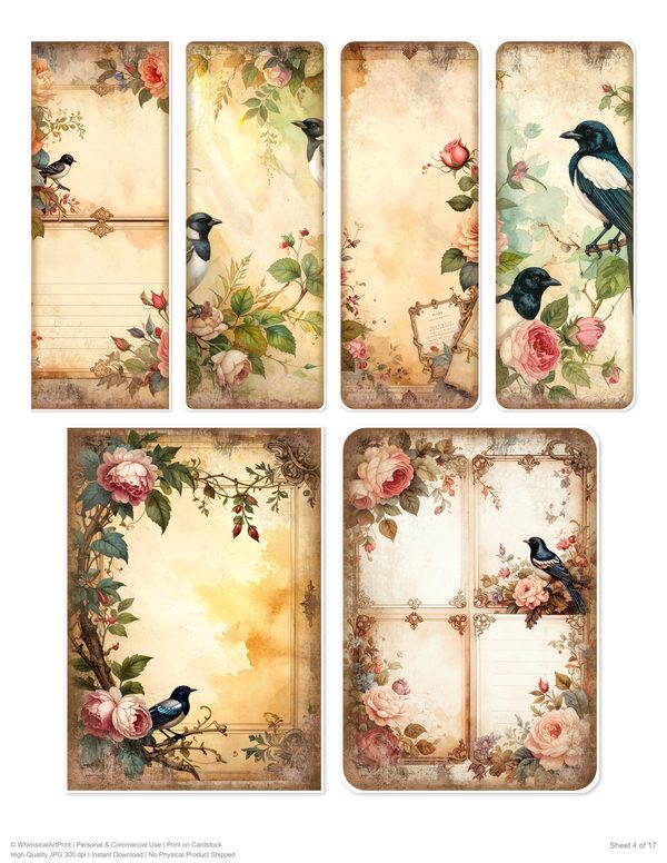 Magpie Collection Kit: 37 Printable Sheets - Vintage Fussy Cut Cards, Tags & Folio - Commercial Use — image 4