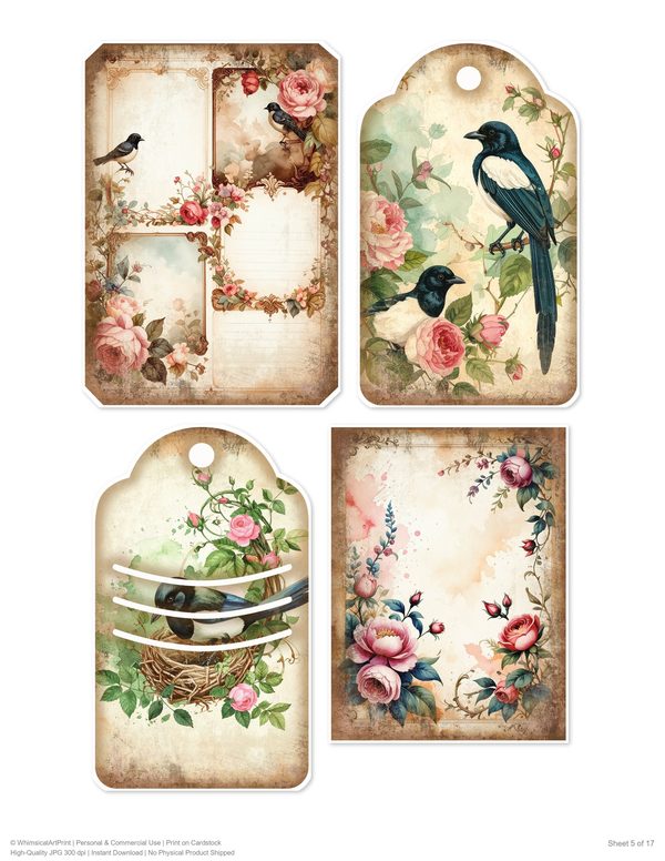 Magpie Collection Kit: 37 Printable Sheets - Vintage Fussy Cut Cards, Tags & Folio - Commercial Use — image 5