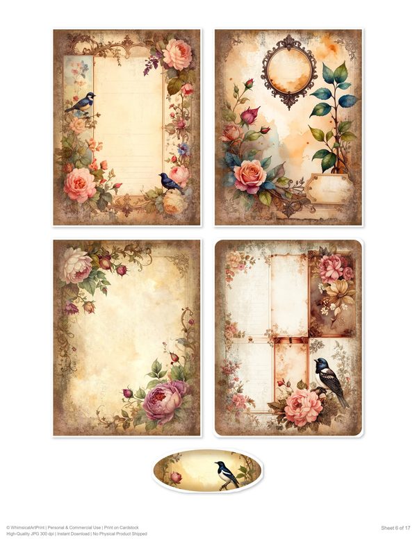 Magpie Collection Kit: 37 Printable Sheets - Vintage Fussy Cut Cards, Tags & Folio - Commercial Use — image 6