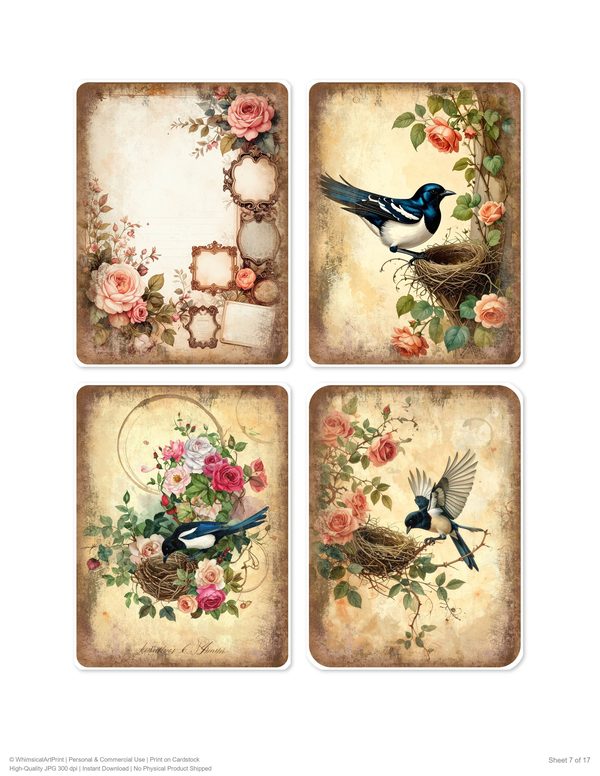 Magpie Collection Kit: 37 Printable Sheets - Vintage Fussy Cut Cards, Tags & Folio - Commercial Use — image 7