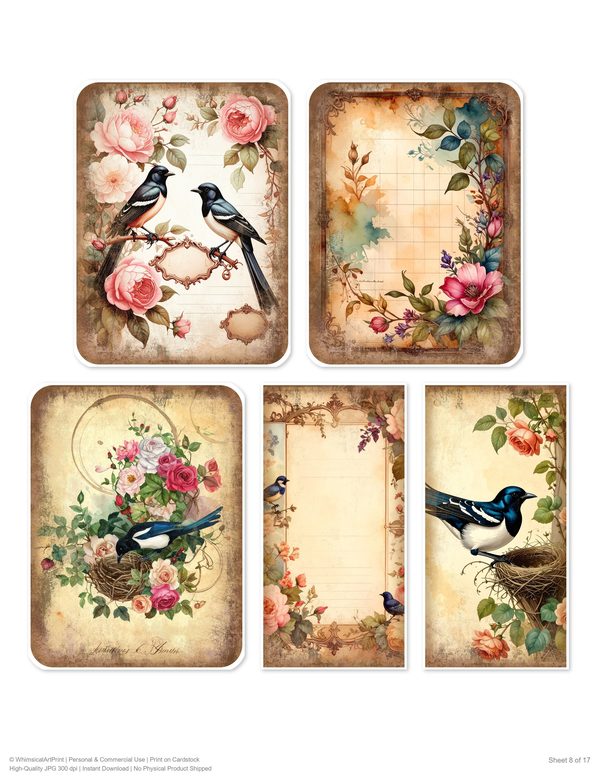 Magpie Collection Kit: 37 Printable Sheets - Vintage Fussy Cut Cards, Tags & Folio - Commercial Use — image 8