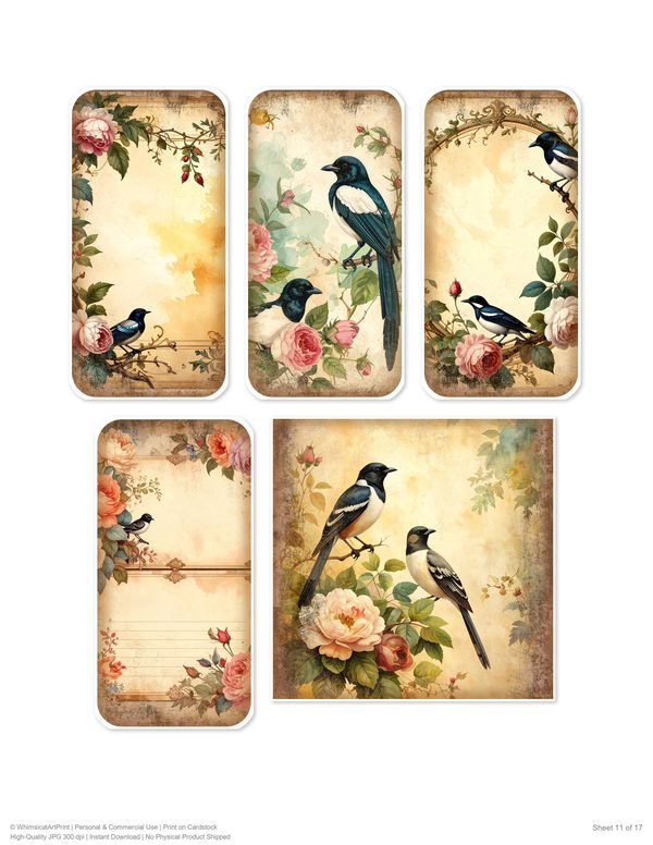 Magpie Collection Kit: 37 Printable Sheets - Vintage Fussy Cut Cards, Tags & Folio - Commercial Use — image 11
