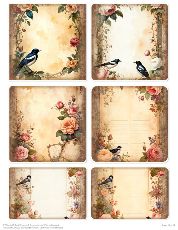 Magpie Collection Kit: 37 Printable Sheets - Vintage Fussy Cut Cards, Tags & Folio - Commercial Use — image 12
