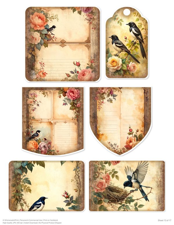 Magpie Collection Kit: 37 Printable Sheets - Vintage Fussy Cut Cards, Tags & Folio - Commercial Use — image 13