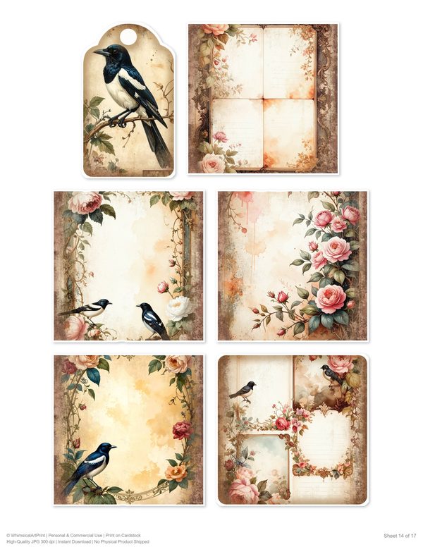 Magpie Collection Kit: 37 Printable Sheets - Vintage Fussy Cut Cards, Tags & Folio - Commercial Use — image 14