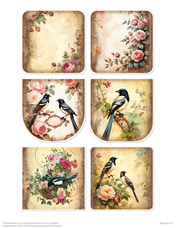 Magpie Collection Kit: 37 Printable Sheets - Vintage Fussy Cut Cards, Tags & Folio - Commercial Use — image 16