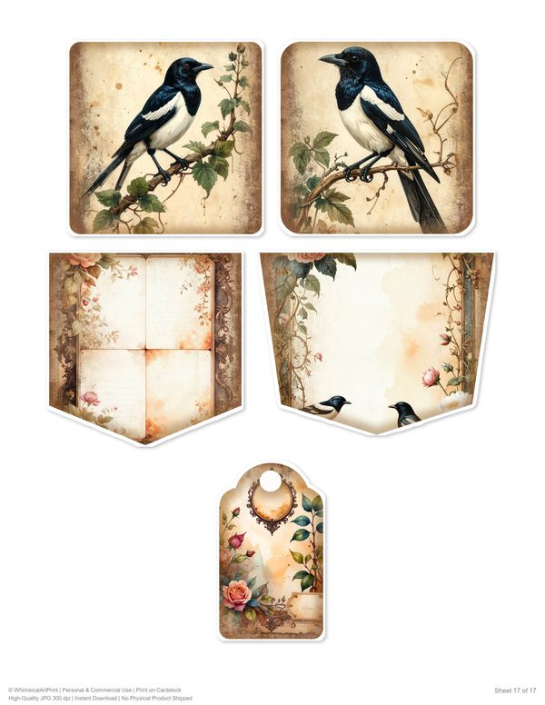 Magpie Collection Kit: 37 Printable Sheets - Vintage Fussy Cut Cards, Tags & Folio - Commercial Use — image 17