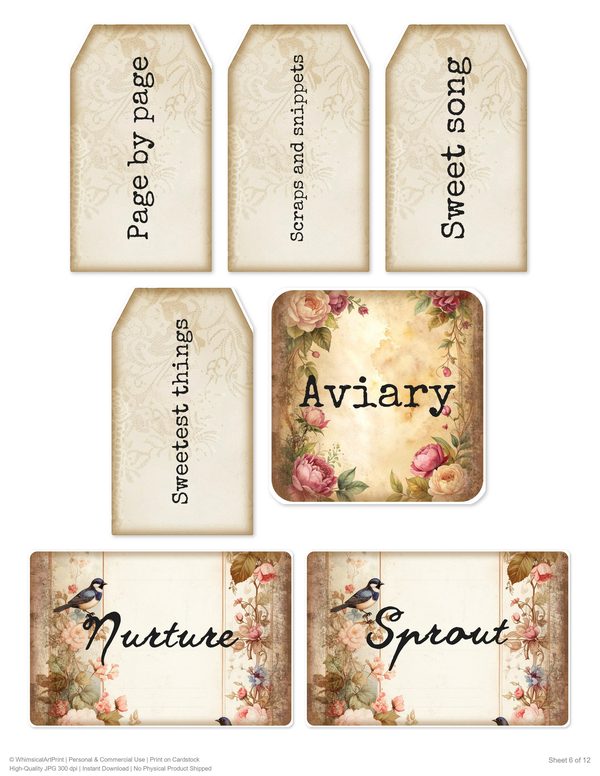 Magpie Collection Kit: 37 Printable Sheets - Vintage Fussy Cut Cards, Tags & Folio - Commercial Use — image 23