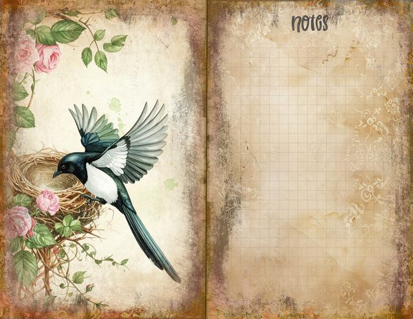 Magpie Bird Collection Journal Spreads: 30 Printable Open Book Pages - Watercolor Digital Paper — image 3